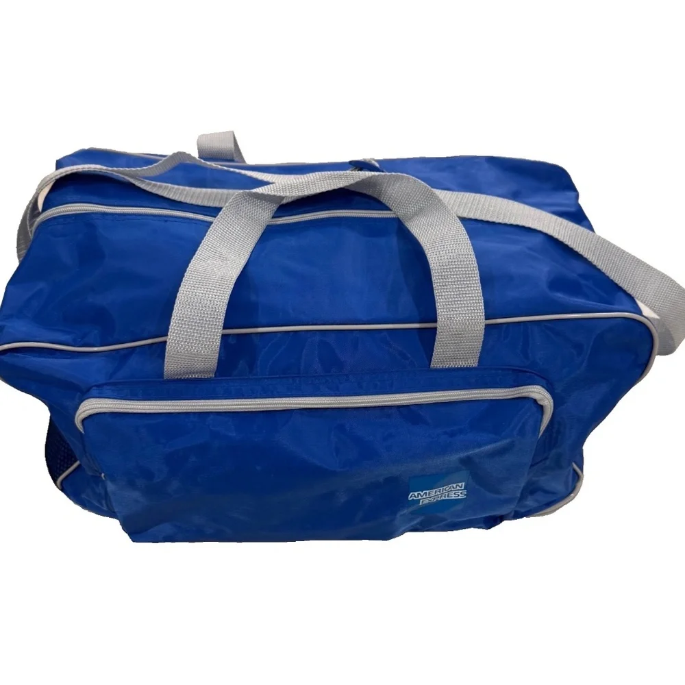 American Express Vintage Expandable Duffle/Gym Bag w/Handles/Shoulder Strap Blue